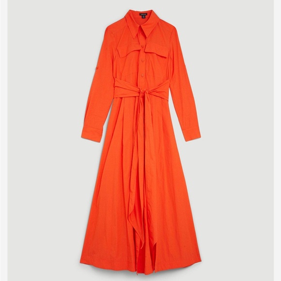 Karen Millen Orange Tailored Belted Poplin Maxi Button Up Down Shirt Dress sz 8 - Picture 5 of 13